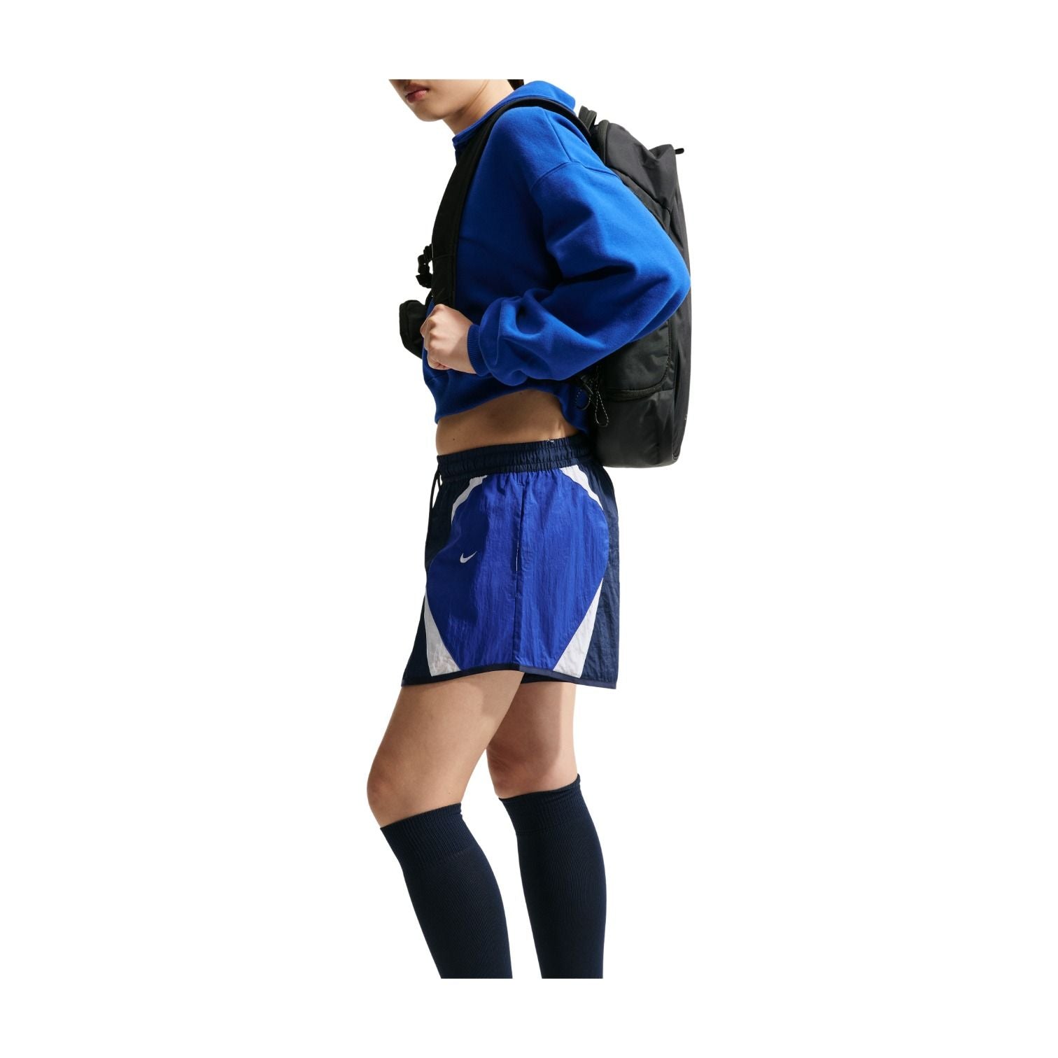 (WMNS) Nike Sportswear Loose Mid-Rise Track Shorts Asia Sizing 'Midnight Navy Old Royal White' IM8404-410