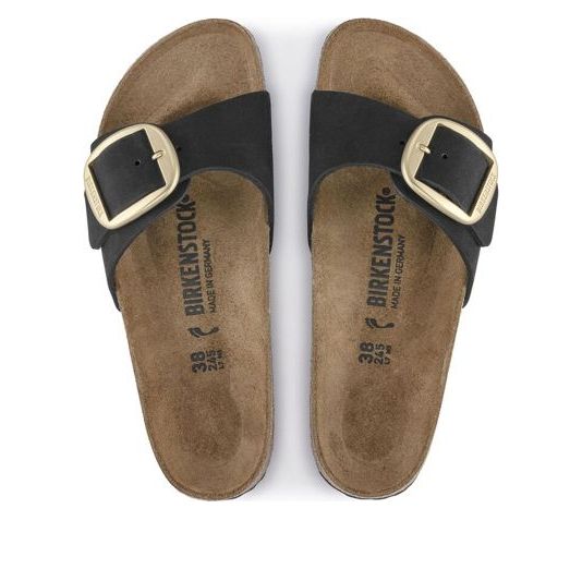 (WMNS) Birkenstock Madrid Big Buckle Nubuck Leather Narrow Fit Sandals 'Black' 1023373