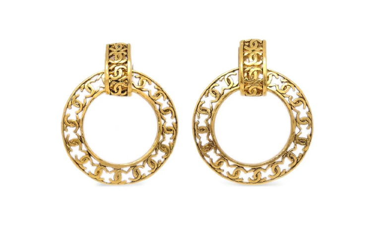 CHANEL 1990s Dangle Hoop Clip on Earrings