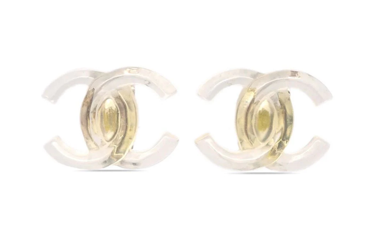 CHANEL 2002 Transparent Design CC logo Clip on Earrings