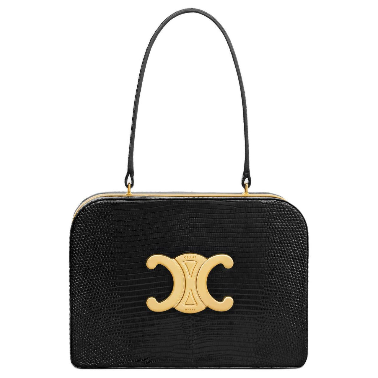 CELINE Lizard Skin Shoulder Bag Women's Black