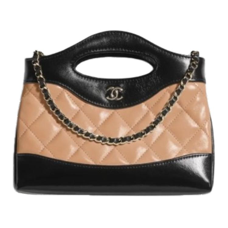 CHANEL Lambskin Handbag Shoulder Bag Crossbody Bag Regular Women's Black & Brown