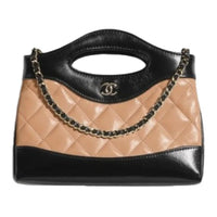 CHANEL Lambskin Handbag Shoulder Bag Crossbody Bag Regular Women's Black & Brown