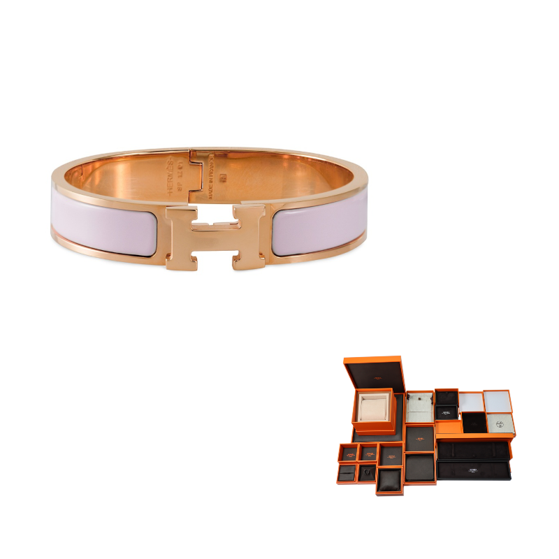 HERMES Enamel Bangles Women's Rose Gold