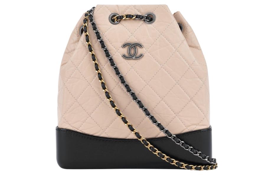 CHANEL Gabrielle Calfskin Backpack Women's Beige/Black