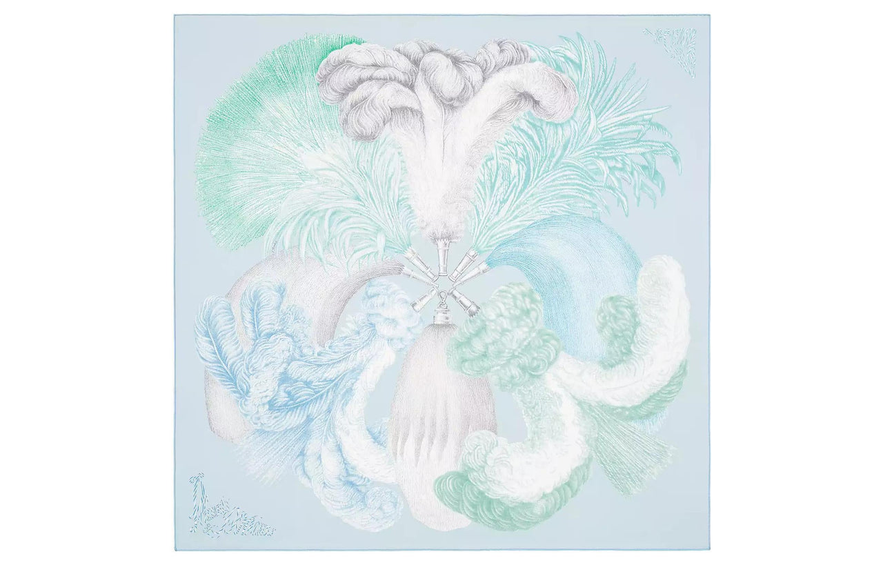HERMES Silk Scarves Women's Blue/Green/Gray