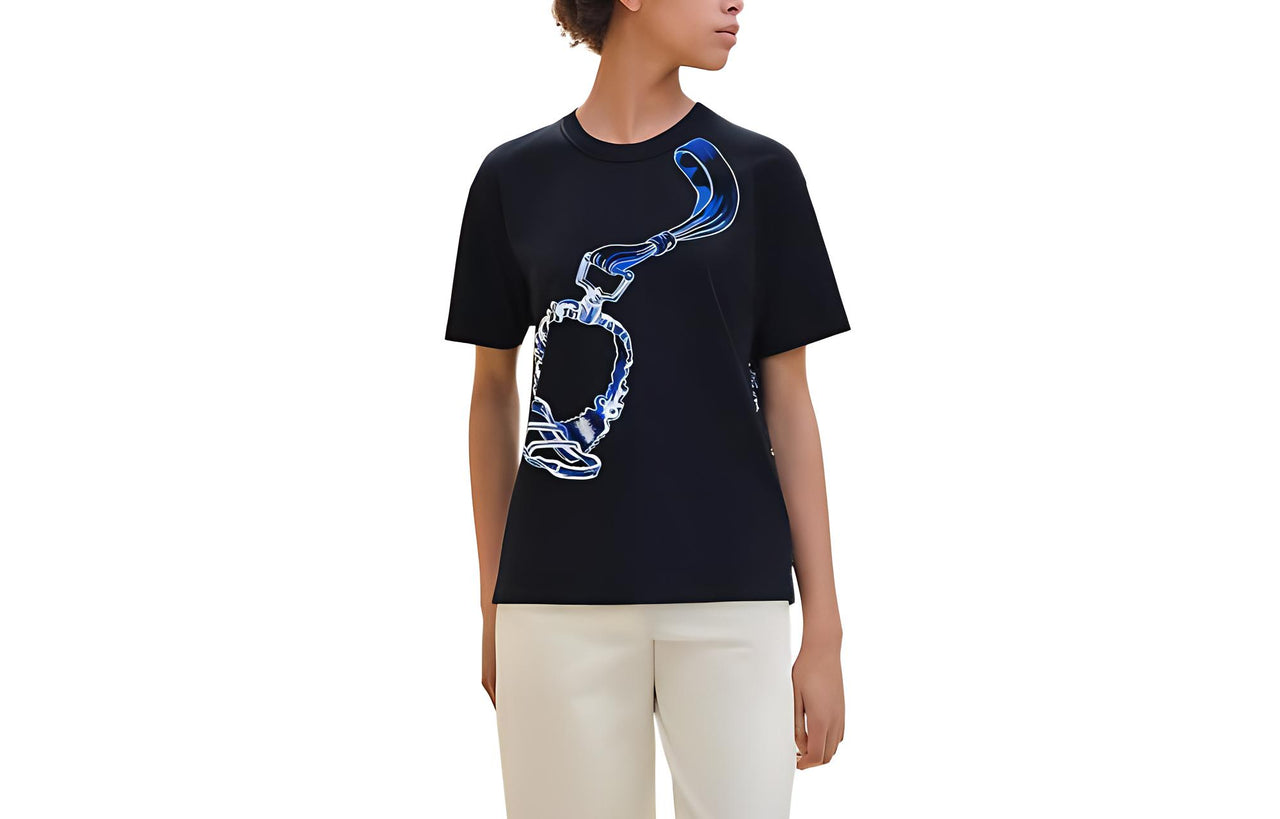 HERMES Drop Shoulder Sleeve T-Shirt Women's Black
