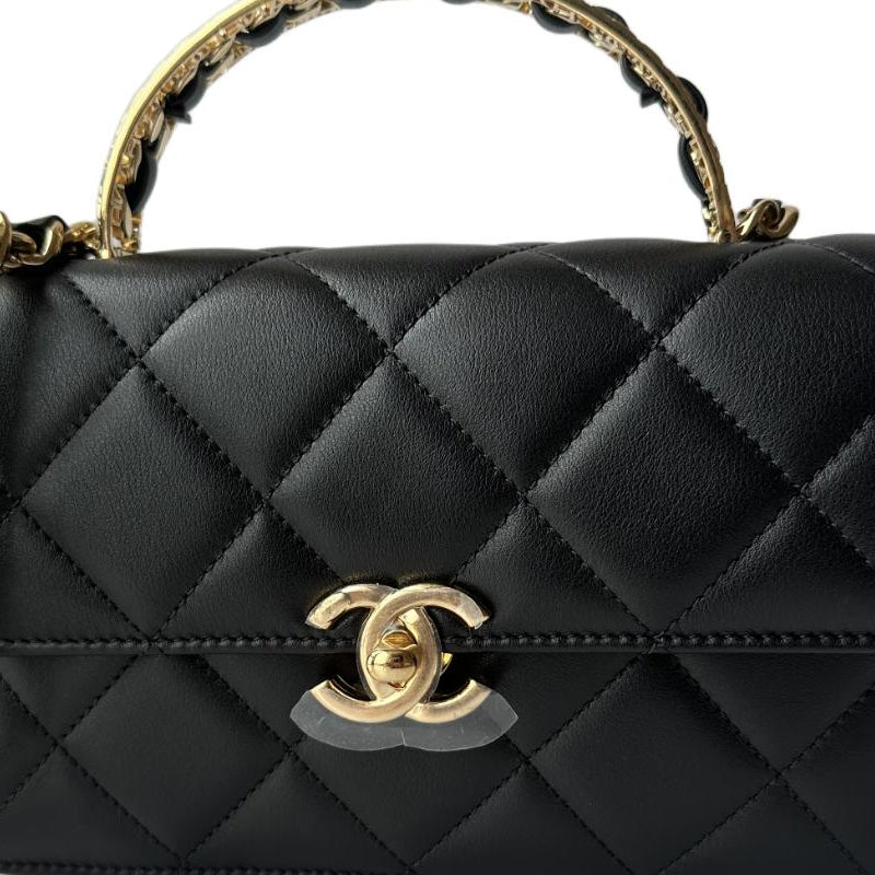 CHANEL Shiny Calfskin Handbag Shoulder Bag Crossbody Bag Mini Women's Black