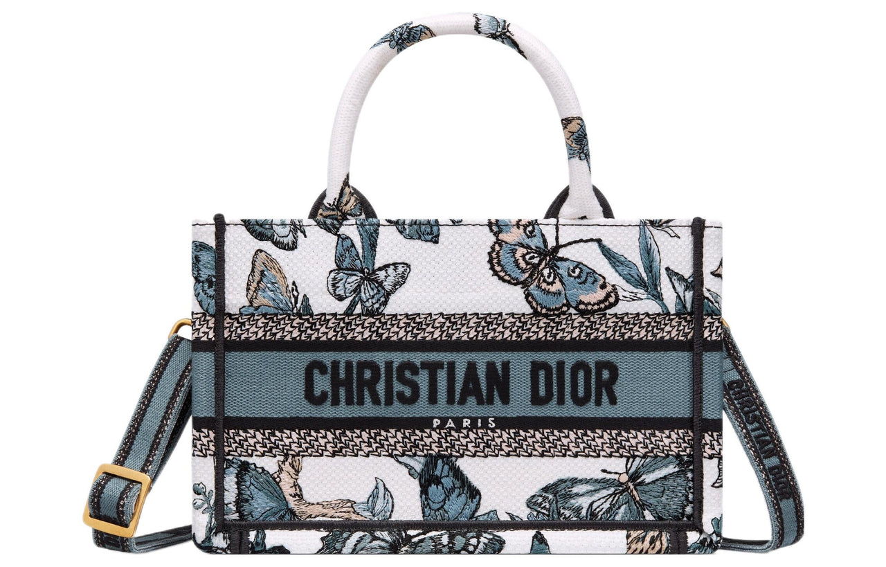DIOR BookTote Embroidery Tote Bag Shopping Bag Handbag Mini Women's White/Soft Midnight Blue