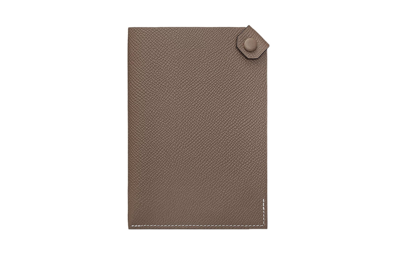 HERMES Tarmac Cowhide Leather Passport Holder Unisex 18 Etoupe Elephant Gray