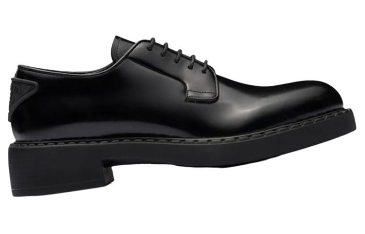 PRADA Derby 50mm Shoes Black Brushed Leather Women's