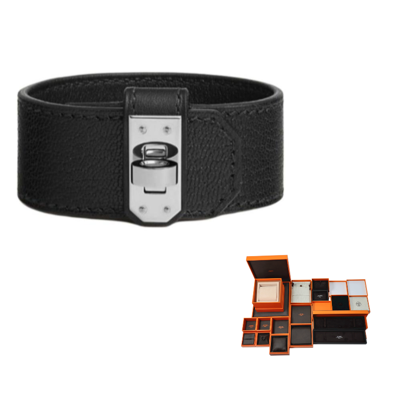 HERMES Goatskin, Metal Wristbands Women's Black