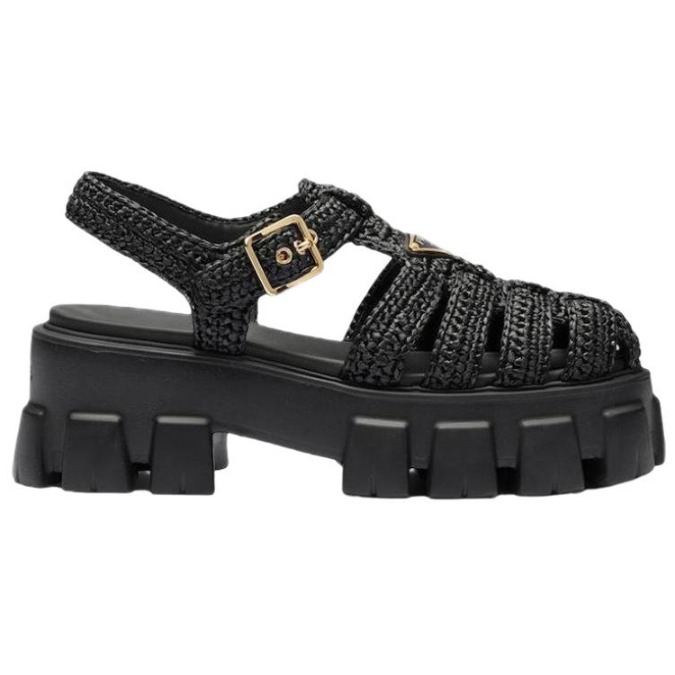 PRADA Caged Flatform Raffia Sandals