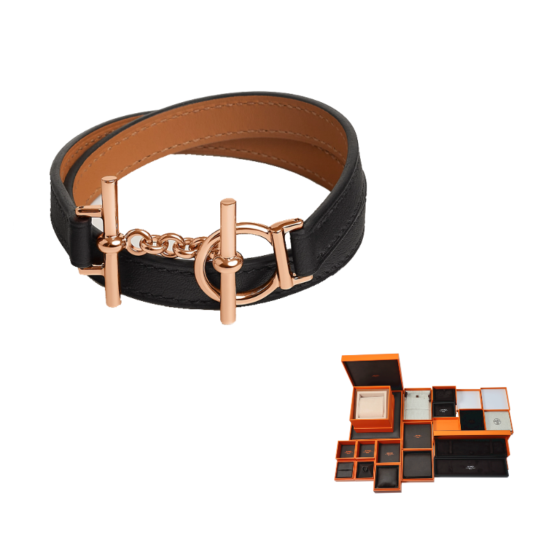 HERMES Calfskin Bracelets Unisex Black