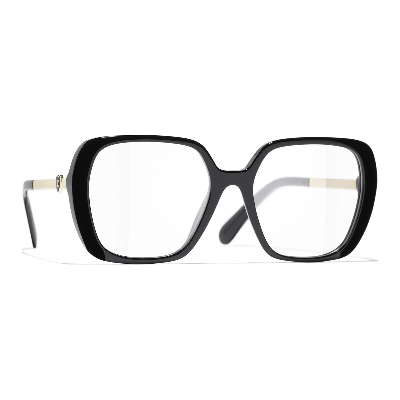 CHANEL Acetate Metal Acetate Irregular Shape Eyeglass Frames Unisex Black