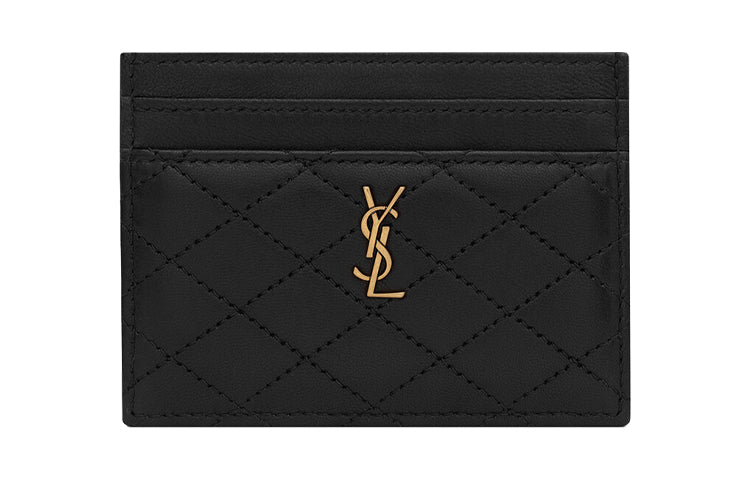 SAINT LAURENT GABY Quilting Sheepskin Card Holder Women's Black