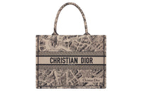 DIOR BookTote Embroidery Tote Bag Shopping Bag Handbag Medium Size Women's Beige/Black