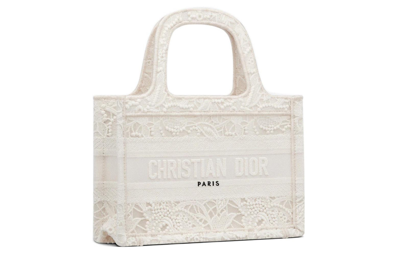 DIOR BookTote Embroidery Tote Bag Shopping Bag Handbag Mini Women's White