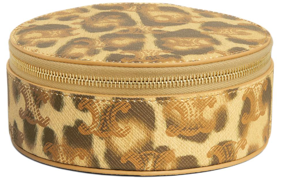 CELINE Canvas With Calfskin Storage Bag Women's Leopard Print