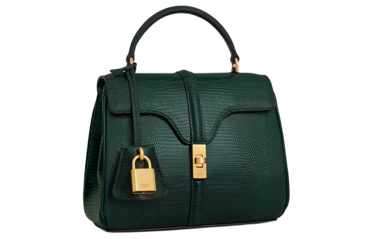 CELINE 16 Lizard Skin Shoulder Bag Crossbody Bag Handbag Mini Women's Dark Green