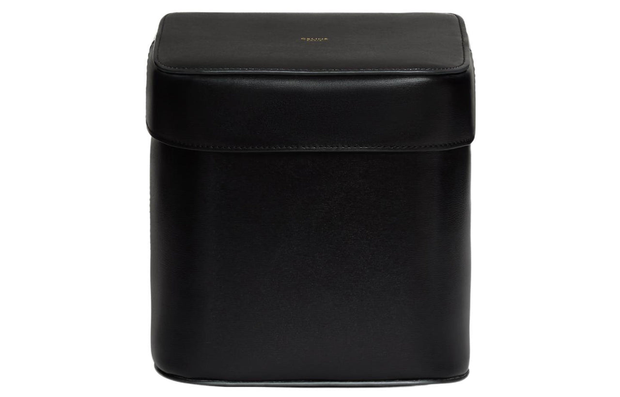 CELINE Shiny Calfskin Storage Box And Storage Bag Large Size Women's Black