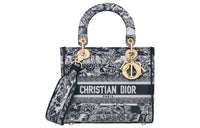 DIOR Lady D Lite Embroidery Lady Dior Bag, Shoulder Bag, Crossbody Bag, Handbag Medium Size Women's Marine Blue