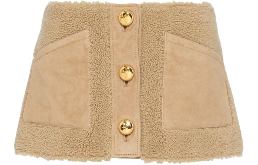 PRADA Button up Shearling Miniskirt