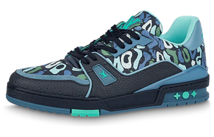 LOUIS VUITTON Trainer Low Top Stylish Skateboarding Shoes Men's Camouflage Blue