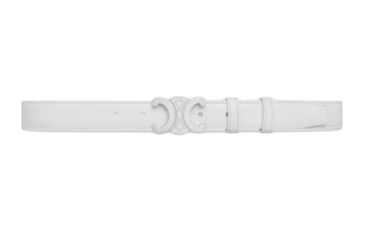 CELINE Badge Smooth Mouth Design Leather Belts Women's White Width  2.5cm
