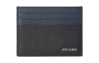 PRADA Leather Card Holder Men's Blue/Gray