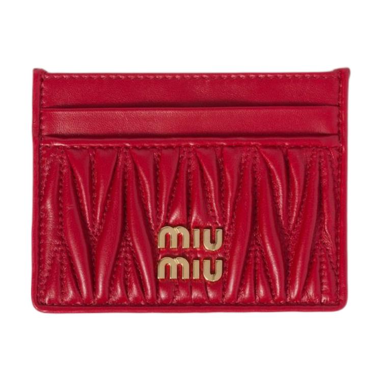 MIU MIU Matelassé Nappa Leather Card Holder Women's Red
