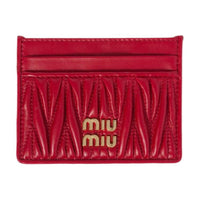 MIU MIU Matelassé Nappa Leather Card Holder Women's Red