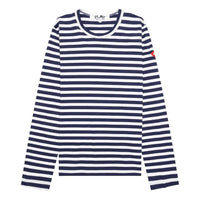 (WMNS) COMME des GARCONS PLAY SS25 PLAY Double Heart Striped T-Shirt 'Blue White' AZ-T331-051-1