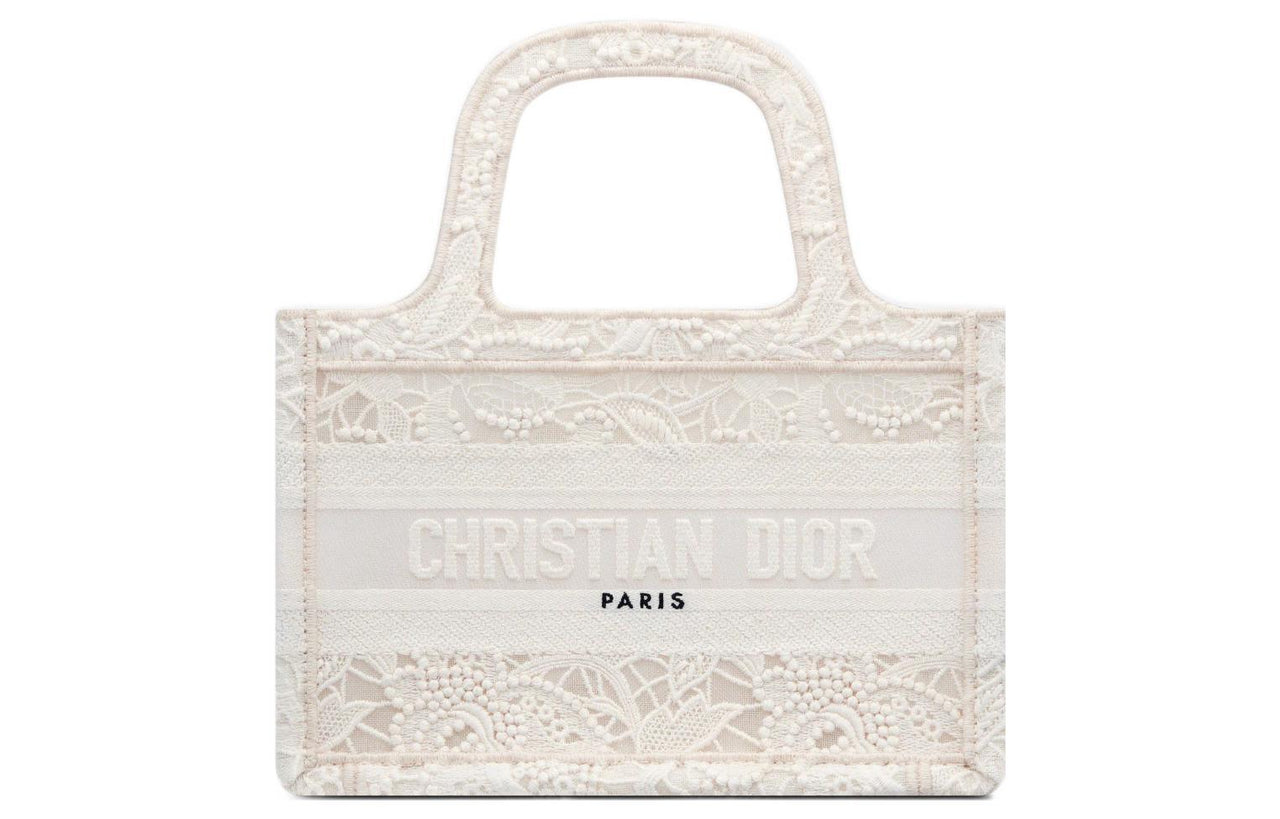 DIOR BookTote Embroidery Tote Bag Shopping Bag Handbag Mini Women's White