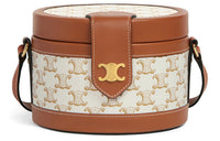 CELINE TambourTriomphe Cow Leather Lunch Bag, Portable Crossbody Bag, Shoulder Bag Women's White
