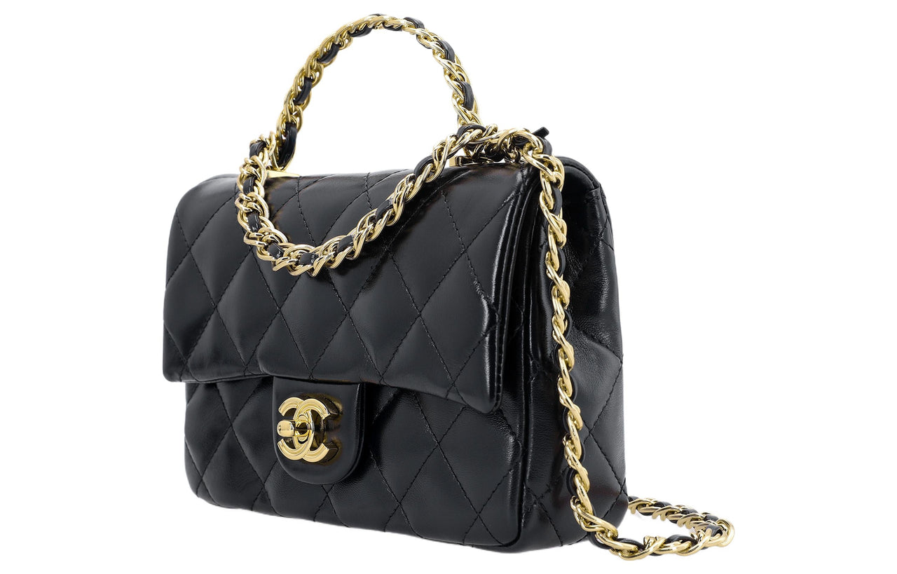 CHANEL Lambskin Flap Bag Shoulder Bag Crossbody Bag Handbag Small Size Women's Black