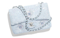 CHANEL Denim Fabric With Rhinestone Evening Bag, Shoulder Bag, Crossbody Bag Women's Blue & Silver