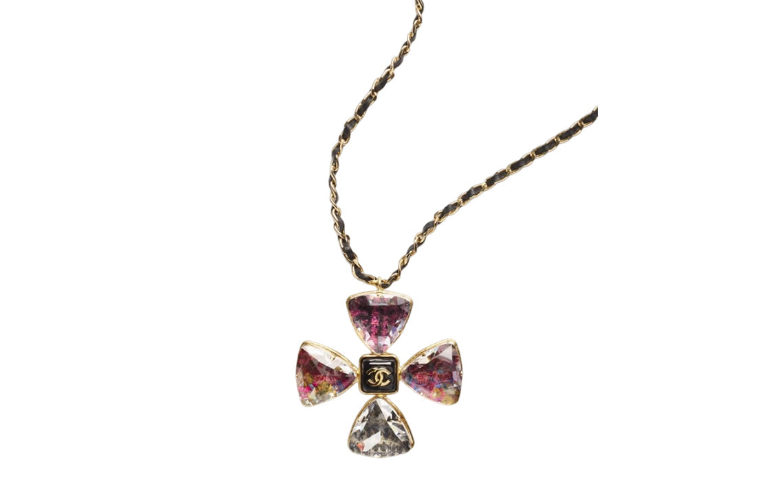CHANEL Metal Rhinestone Velvet Resin Calfskin Necklaces Women's Black