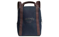 HERMES Groom Cotton Blend With Barenia Calfskin Backpack Unisex Marine Blue/Flame Orange