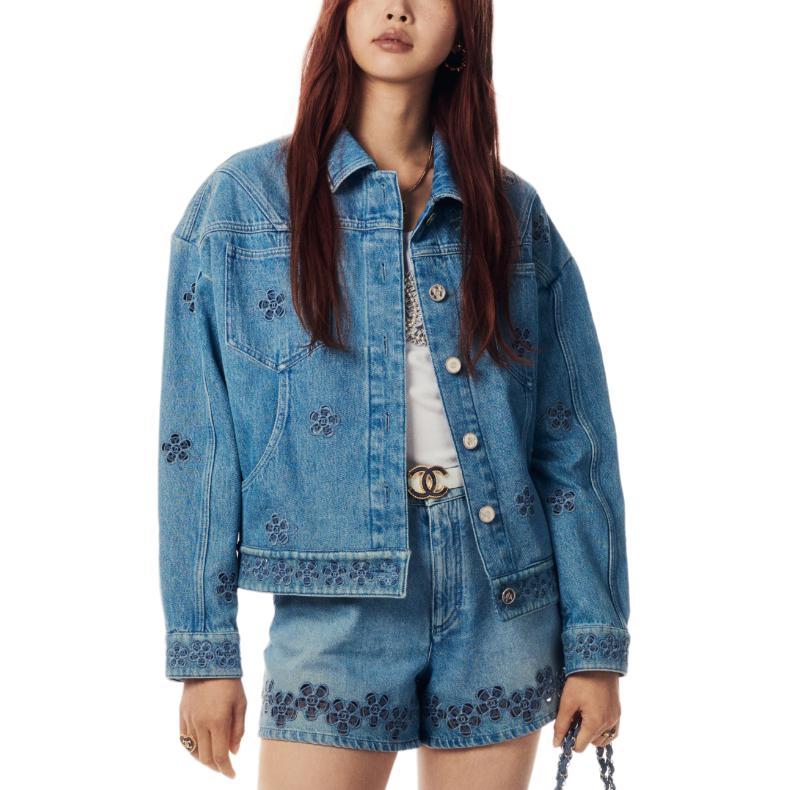 CHANEL 24 New Spring And Summer Arrivals Denim Jacket Women's Light Blue