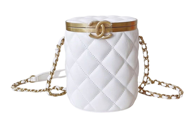 CHANEL Sheepskin Bucket Bag, Shoulder Bag, Crossbody Bag Women's White