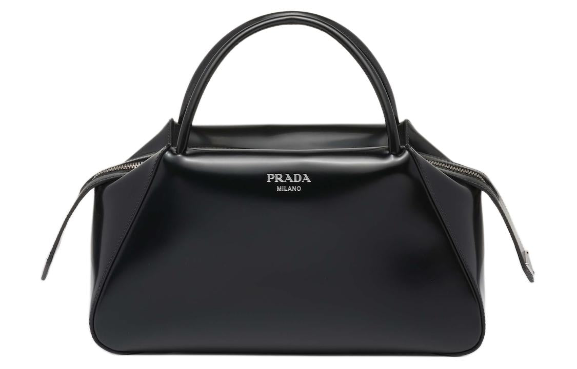 PRADA Brushed Leather Shoulder Bag Crossbody Bag Handbag Medium Size Women's Black