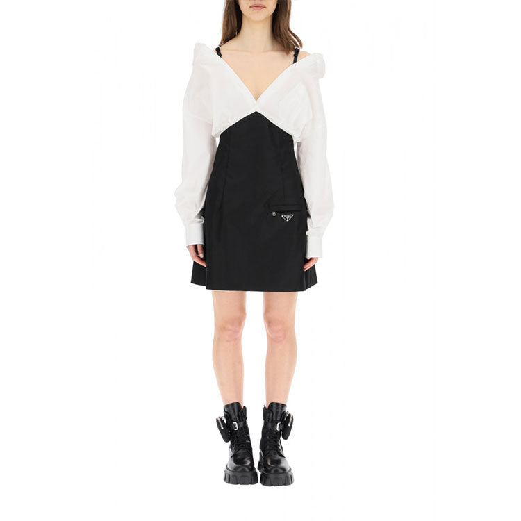 PRADA FW21 Long Sleeved Dress Women's Black White