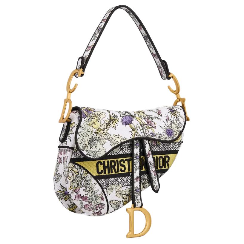 DIOR Cotton Saddle Bag Handbag Shoulder Bag Women's Yellow & Multicolor