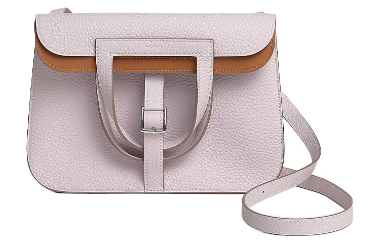 HERMES Halzan Clemence Bullock Leather Handbag Shoulder Bag Crossbody Bag Regular Women's Pink Brown