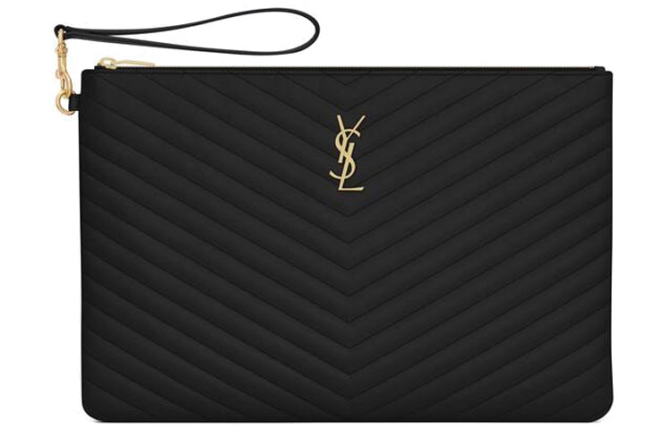 SAINT LAURENT Large Logo Monogram Quilted Clutch Bag