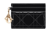DIOR Lady Dior Patent Leather Cowhide Card Clip Money Clip Card Holder Women's Black