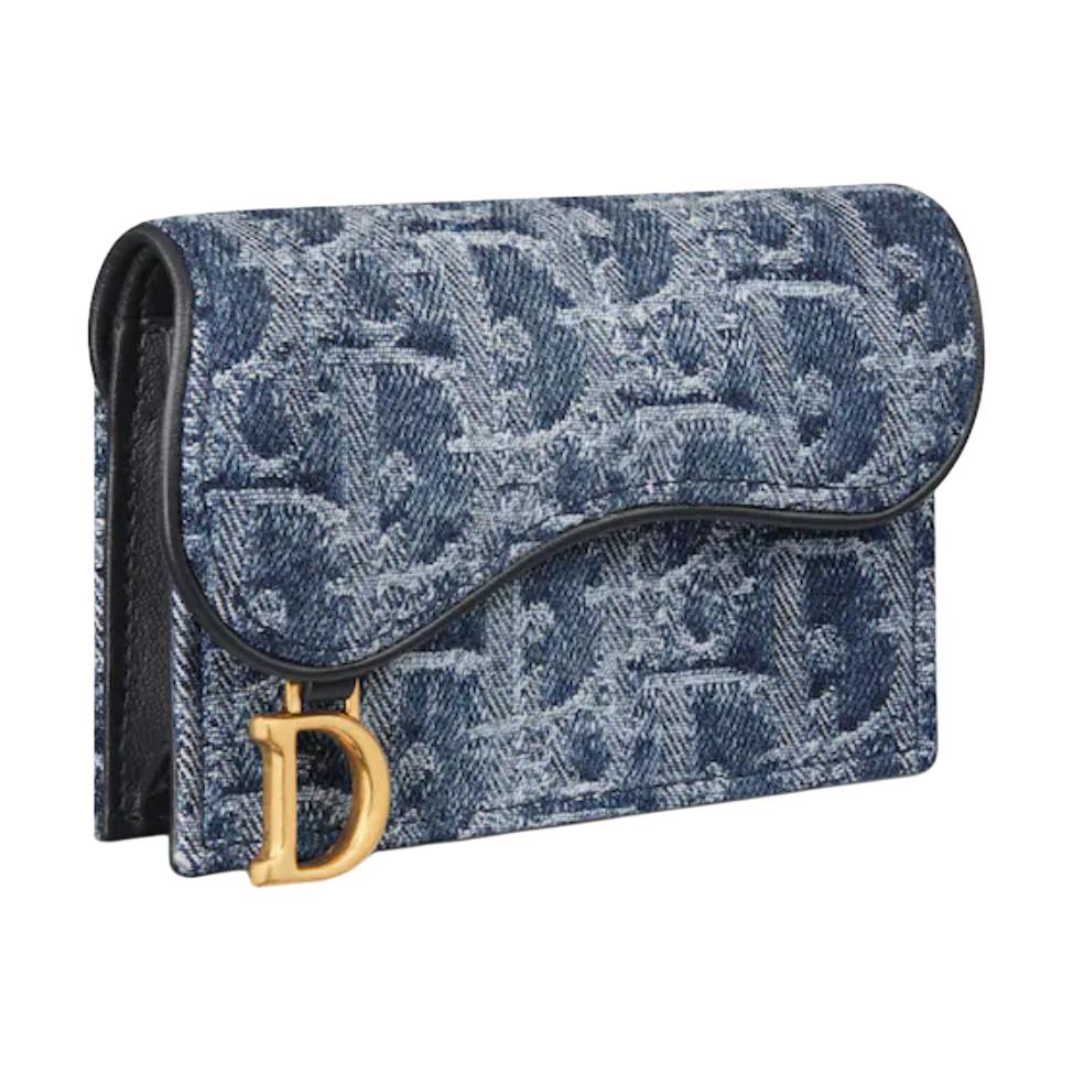 DIOR SaddleOBLIQUE Canvas With Denim Card Holder Women's Blue
