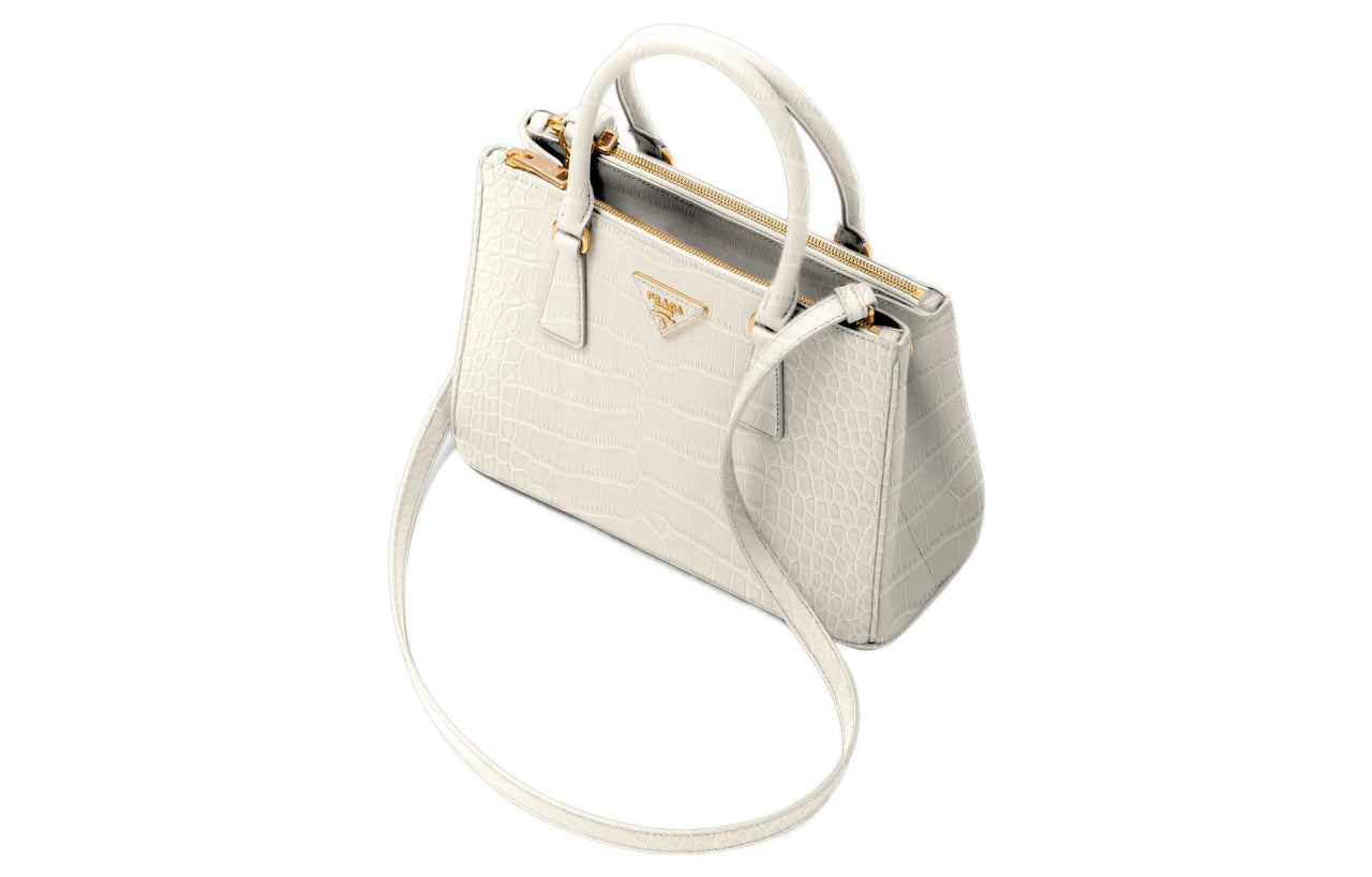 PRADA Galleria Killer Bag Crocodile Leather Shoulder Bag Crossbody Bag Handbag Medium Size Women's White