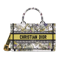 DIOR BookTote Fabric Tote Bag Shopping Bag Handbag Mini Women's White & Yellow